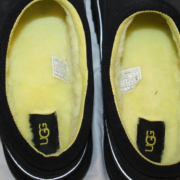 NIB MEN'S UGG CALI WAVE SUEDE SHEARLING LINED SLIP ON SLIPPERS BLACK YELLOW - Picture 4 of 6